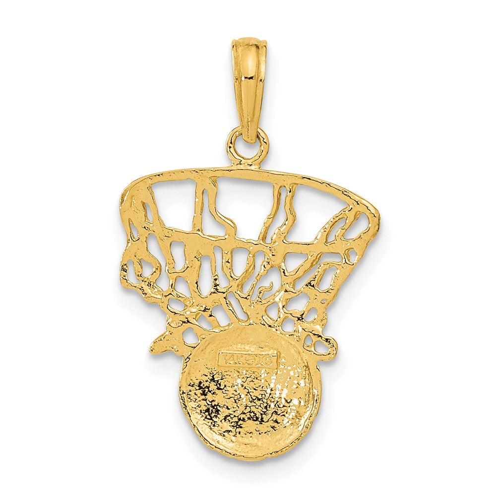 14k Yellow Gold 16 mm Swoosh Basketball and Net Pendant (1.61 grams)