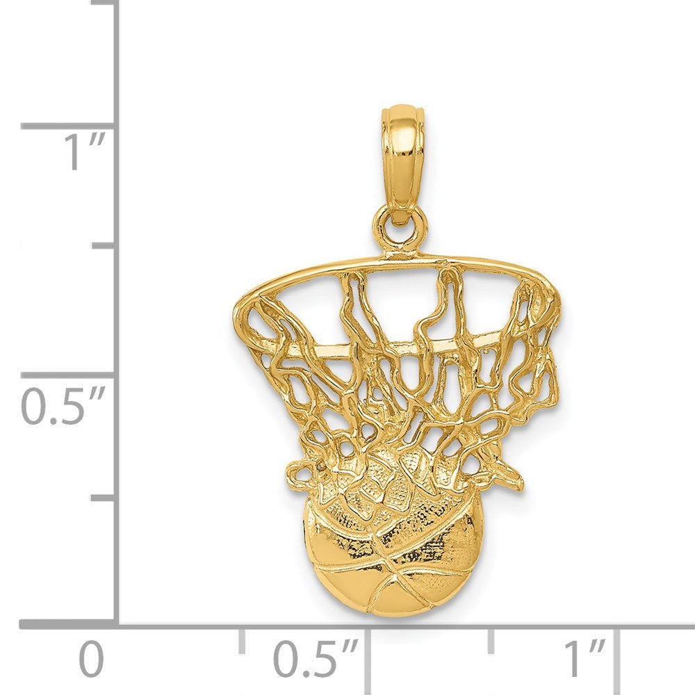 14k Yellow Gold 16 mm Swoosh Basketball and Net Pendant (1.61 grams)