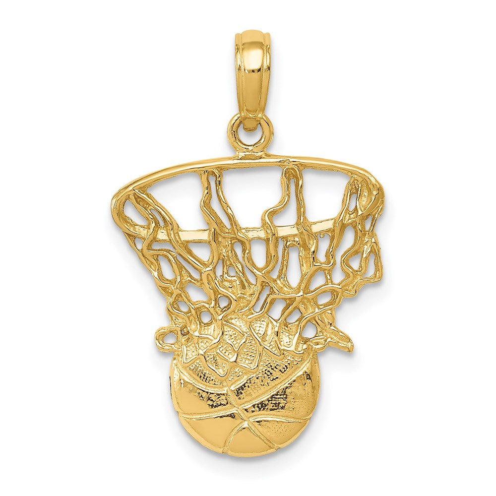 14k Yellow Gold 16 mm Swoosh Basketball and Net Pendant (1.61 grams)