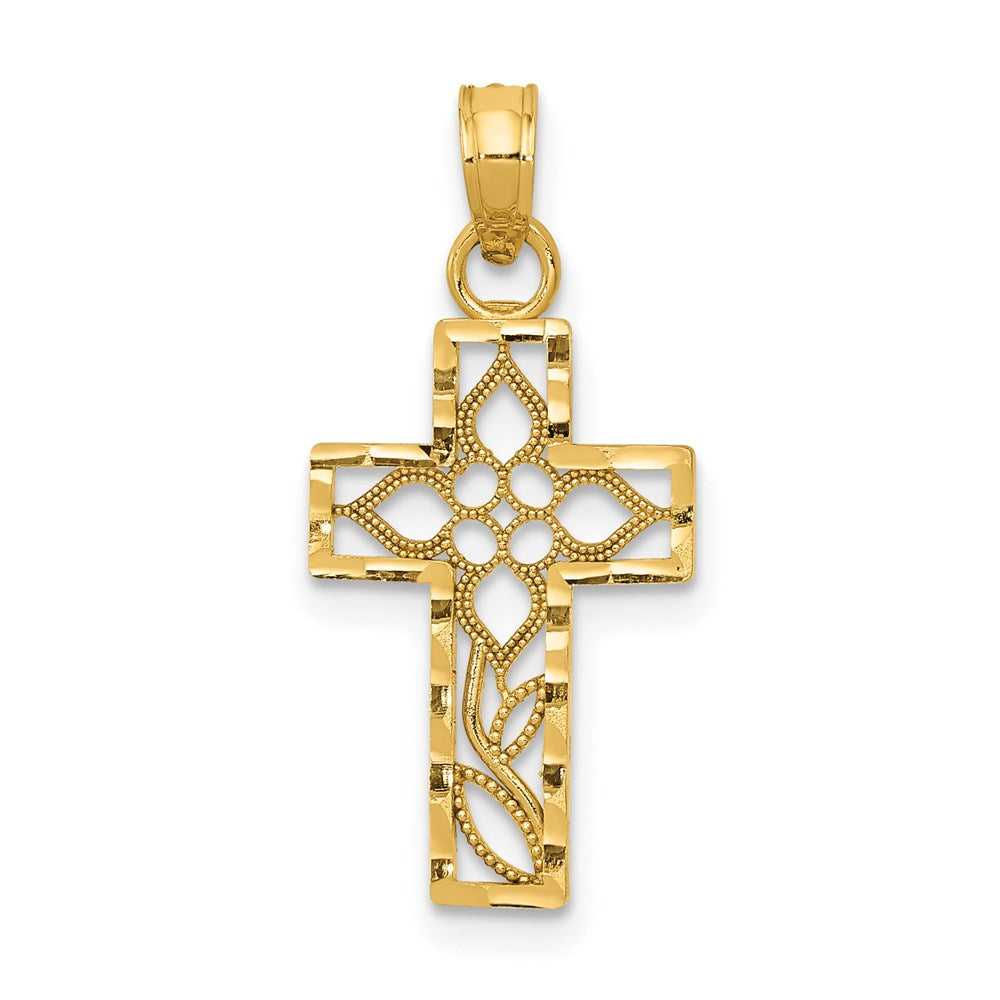 14k Yellow Gold 11 mm Diamond-cut Filigree Cross Pendant (0.56 grams)