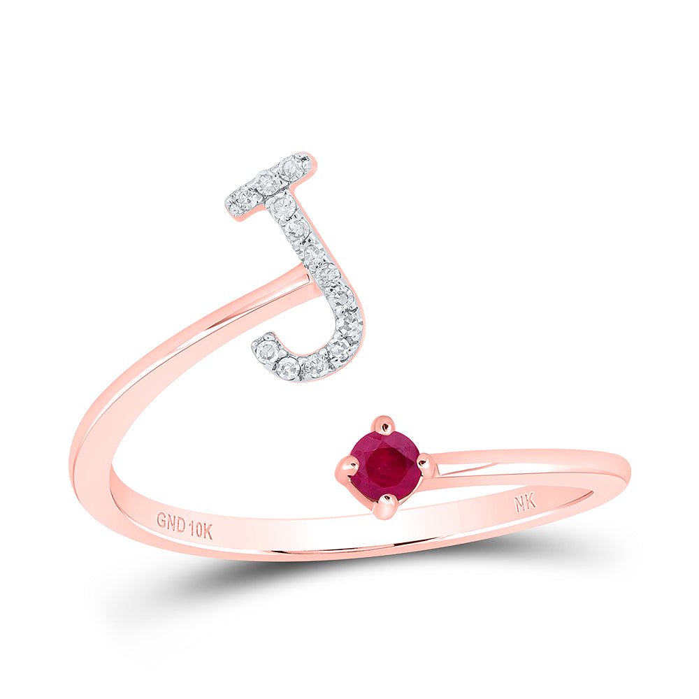 1/20Ctw-Nat Dia Nk 2.5Mm Rd-Ru Nat Gem Initial "J" Ladies Ring (1.62 grams)