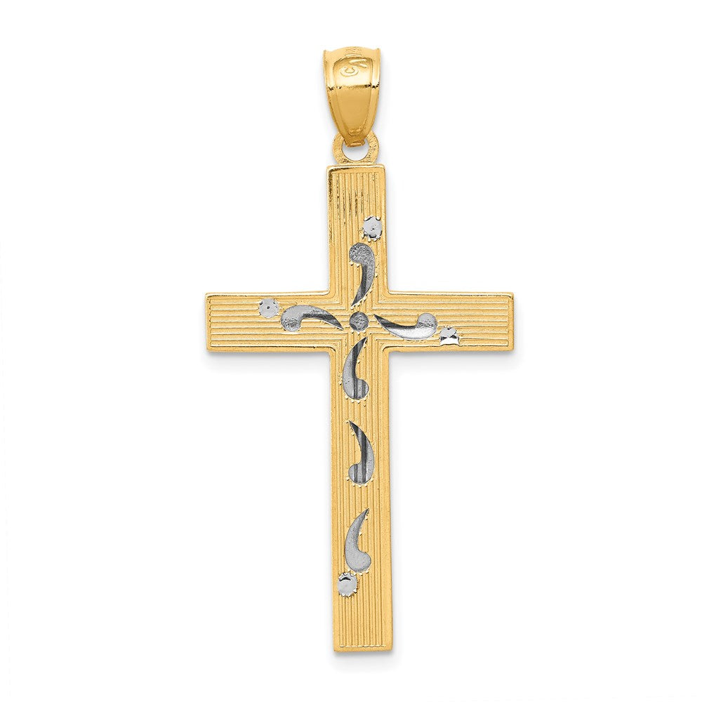 14k Two-tone 19 mm Two-Tone Diamond-cut Cross Pendant (2.87 grams)
