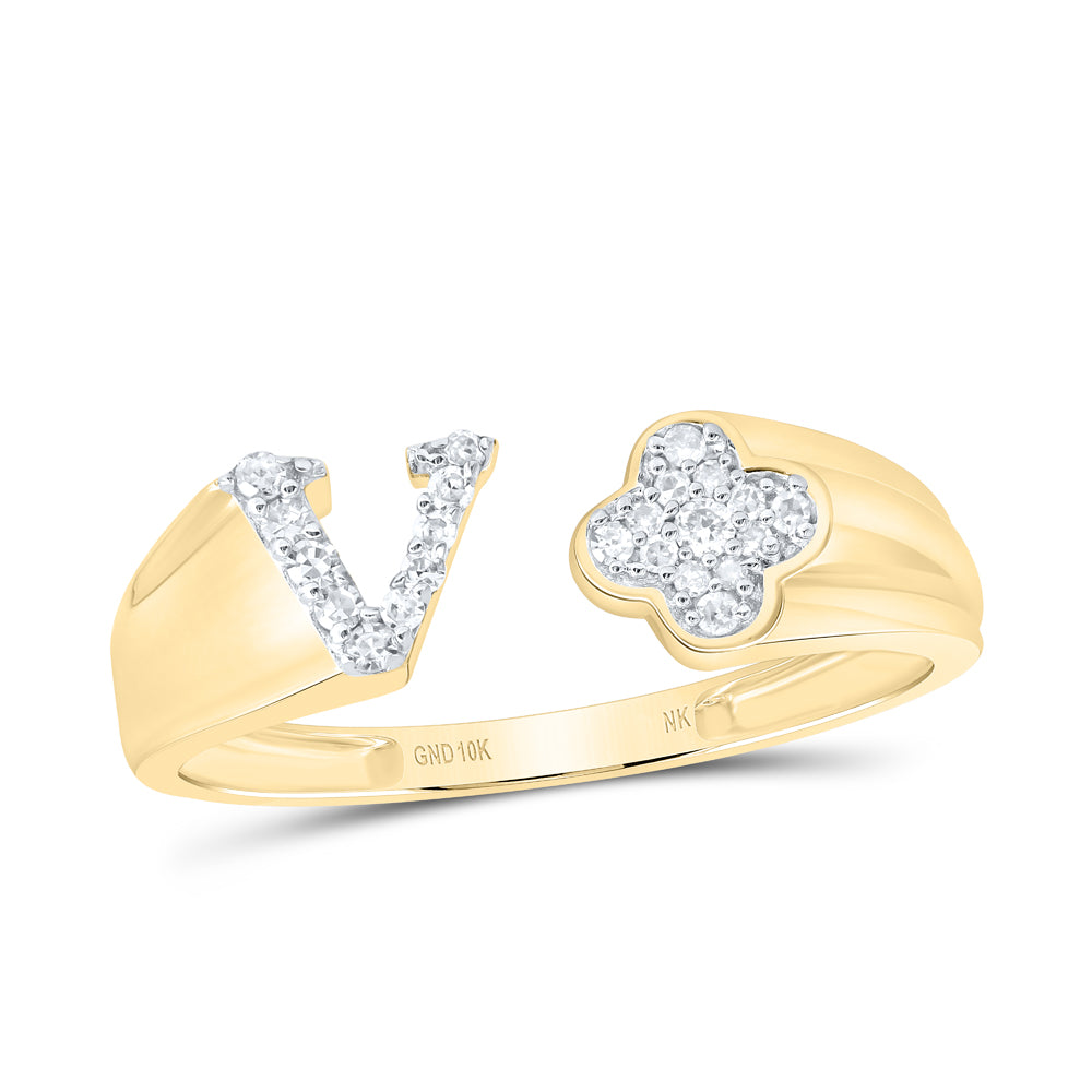 1/8Ctw-Nat Dia Nk Gift Initial "V" Ladies Ring (1.69 grams)