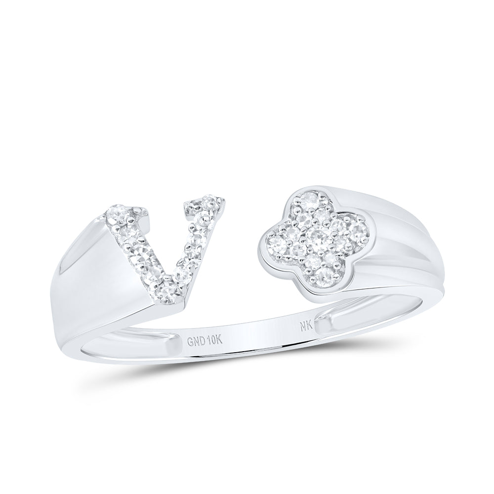 1/8Ctw-Nat Dia Nk Gift Initial "V" Ladies Ring (1.69 grams)
