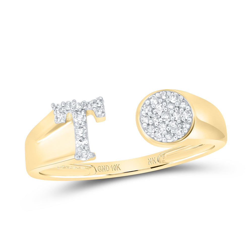 1/8Ctw-Nat Dia Nk Gift Initial "T" Round Ladies Ring (1.61 grams)