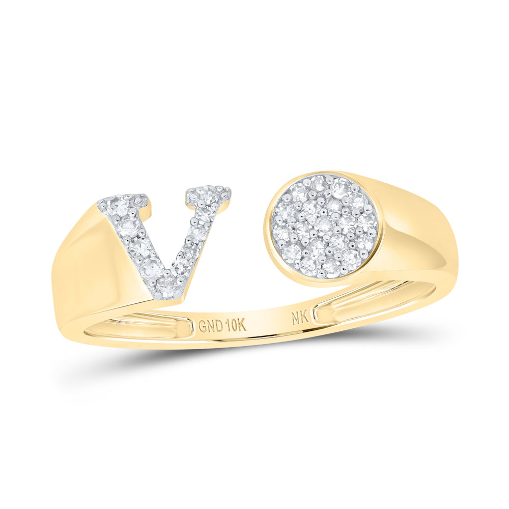1/8Ctw-Nat Dia Nk Gift Initial "V" Round Ladies Ring (1.61 grams)