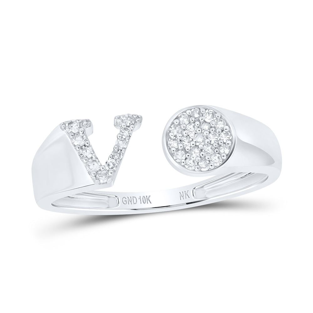 1/8Ctw-Nat Dia Nk Gift Initial "V" Round Ladies Ring (1.68 grams)