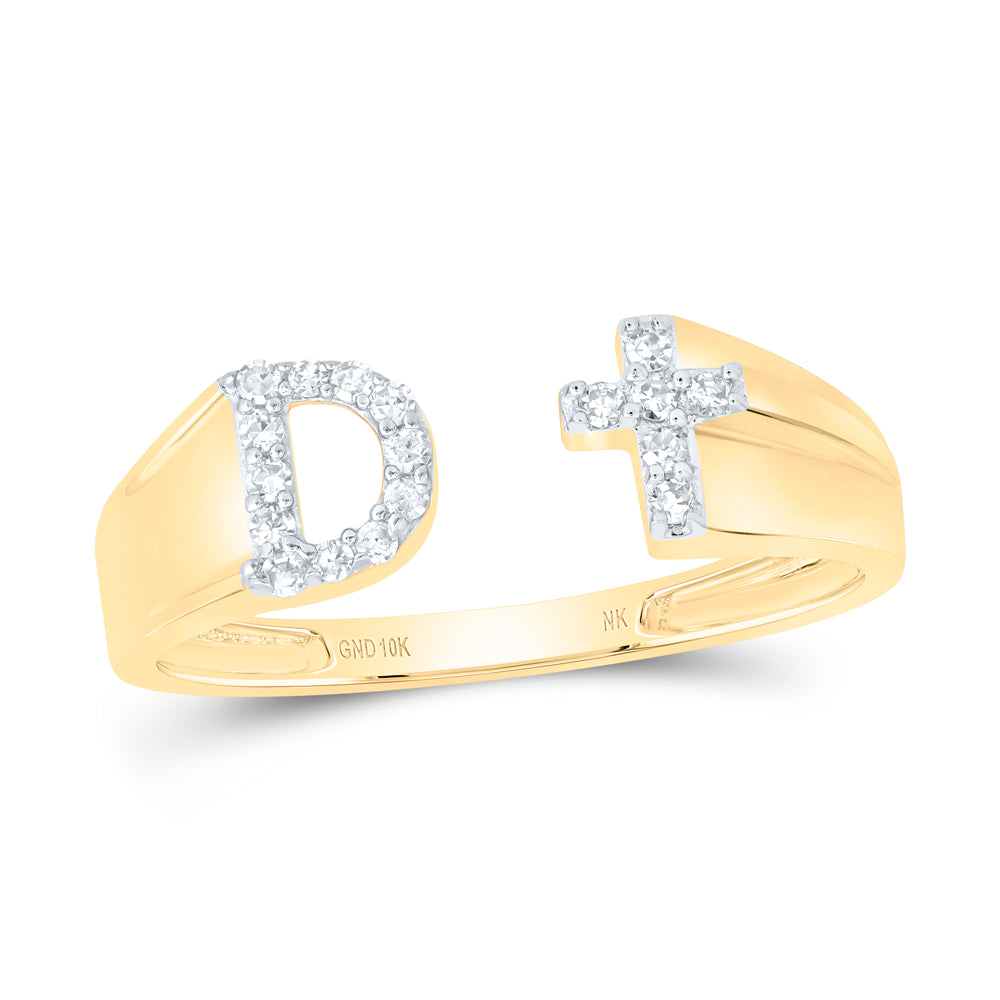 1/10Ctw-Nat Dia Nk Gift Initial "D" Ladies Cross Ring (1.39 grams)