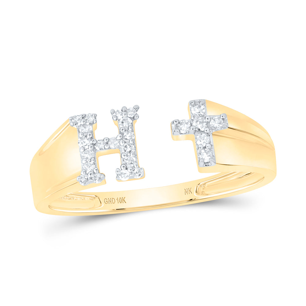 1/10Ctw-Nat Dia Nk Gift Initial "H" Ladies Cross Ring (1.51 grams)