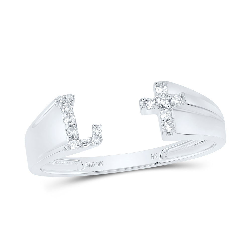 1/12Ctw-Nat Dia Nk Gift Initial "L" Ladies Cross Ring (1.39 grams)