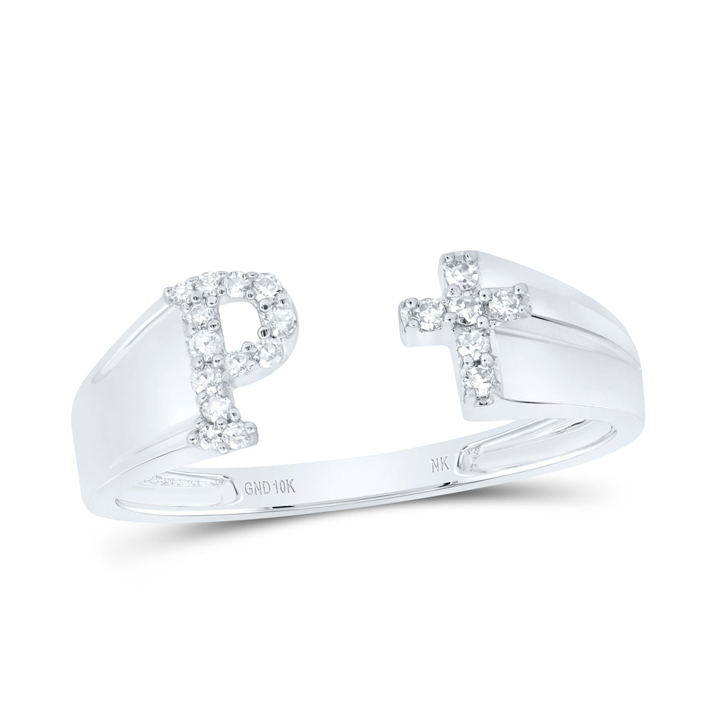 1/10Ctw-Nat Dia Nk Gift Initial "P" Ladies Cross Ring (1.38 grams)