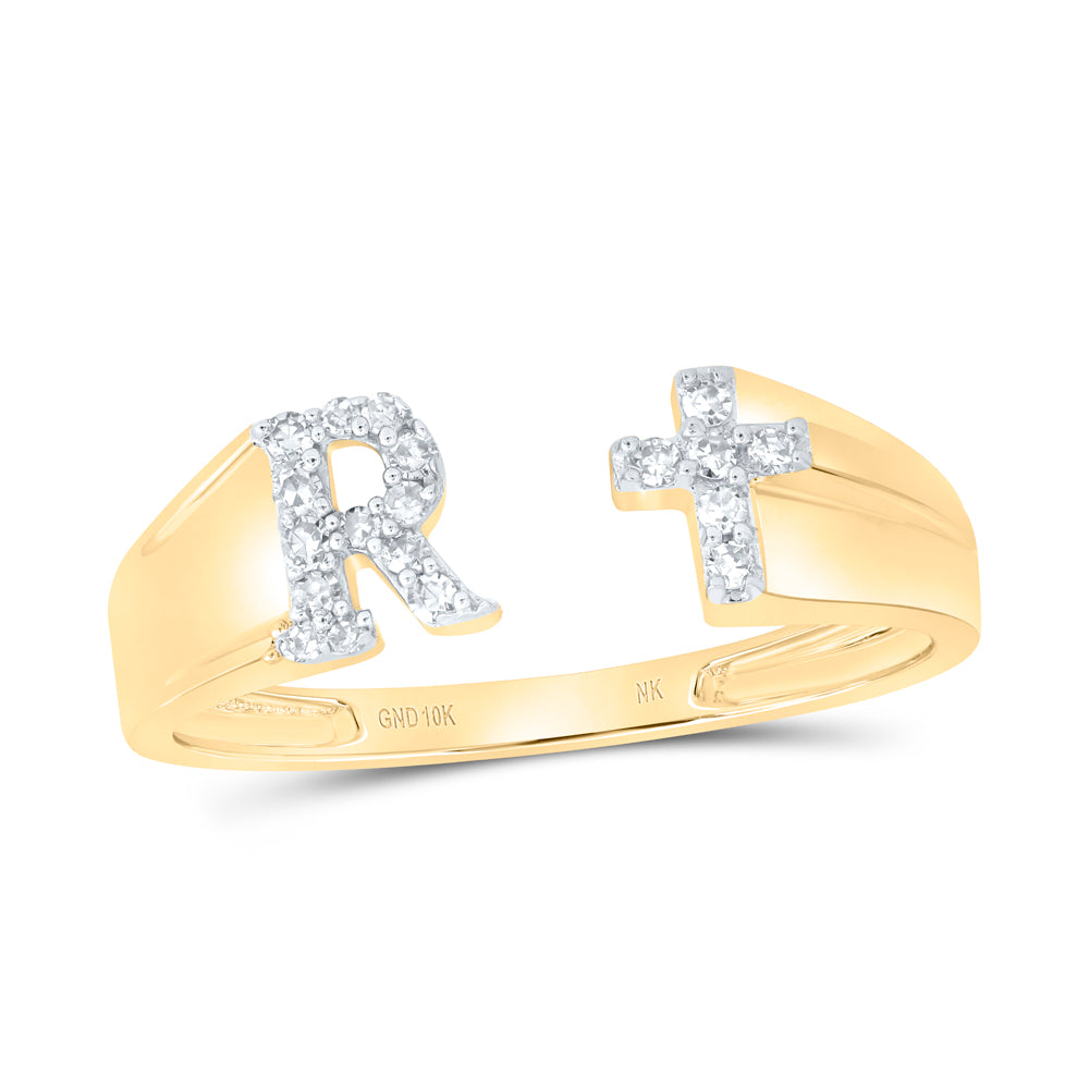 1/10Ctw-Nat Dia Nk Gift Initial "R" Ladies Cross Ring (1.47 grams)
