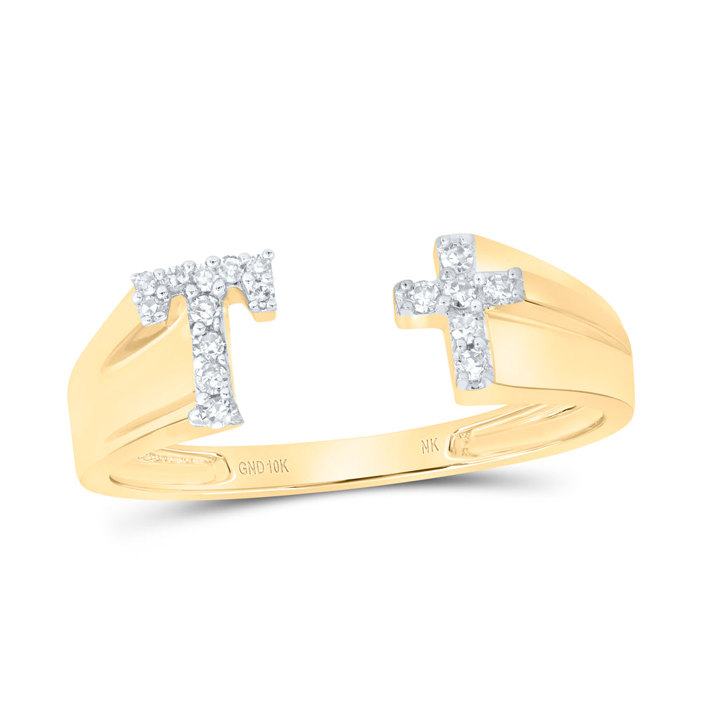 1/10Ctw-Nat Dia Nk Gift Initial "T" Ladies Cross Ring (1.6 grams)