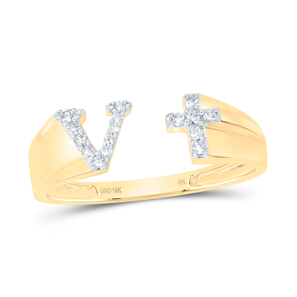 1/10Ctw-Nat Dia Nk Gift Initial "V" Ladies Cross Ring (1.5 grams)