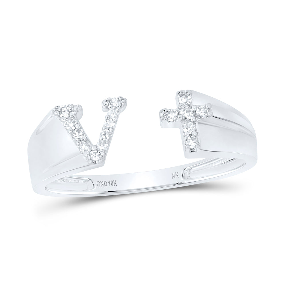 1/10Ctw-Nat Dia Nk Gift Initial "V" Ladies Cross Ring (1.61 grams)
