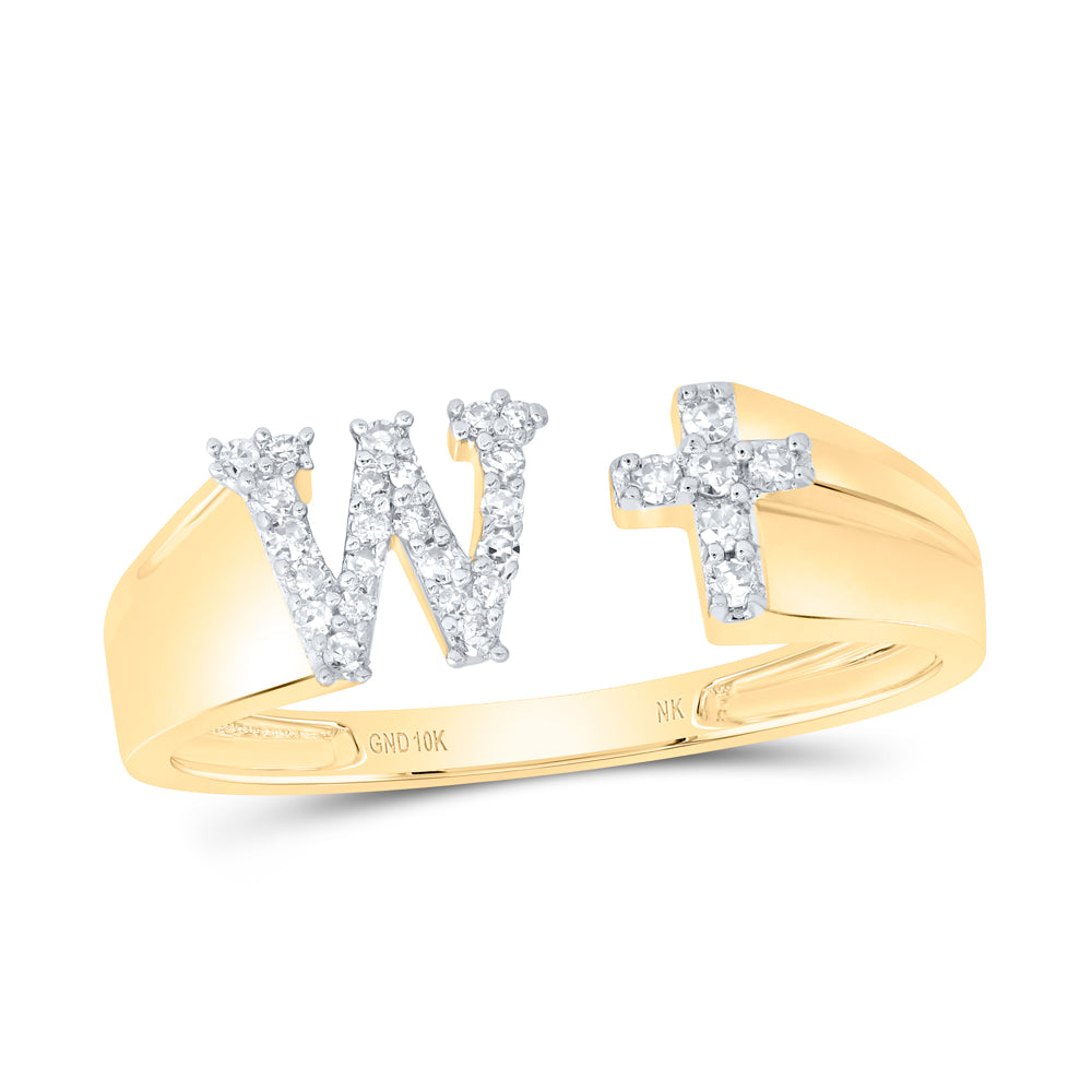 1/8Ctw-Nat Dia Nk Gift Initial "W" Ladies Cross Ring (1.71 grams)