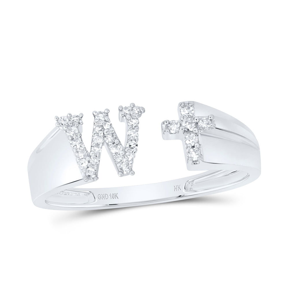 1/8Ctw-Nat Dia Nk Gift Initial "W" Ladies Cross Ring (1.82 grams)
