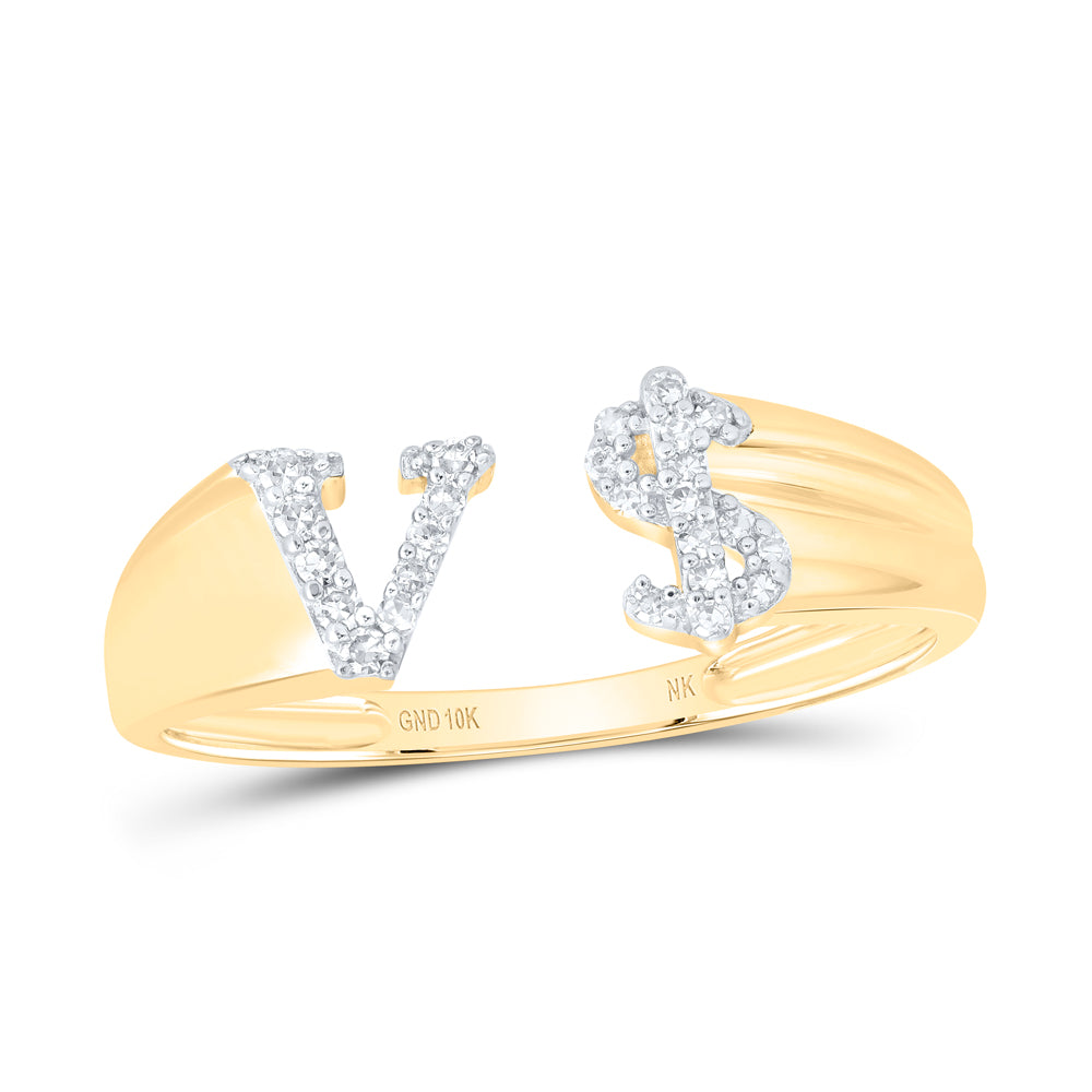 1/10Ctw-Nat Dia Nk Gift Initial "V" Ladies Dollar Ring (1.75 grams)