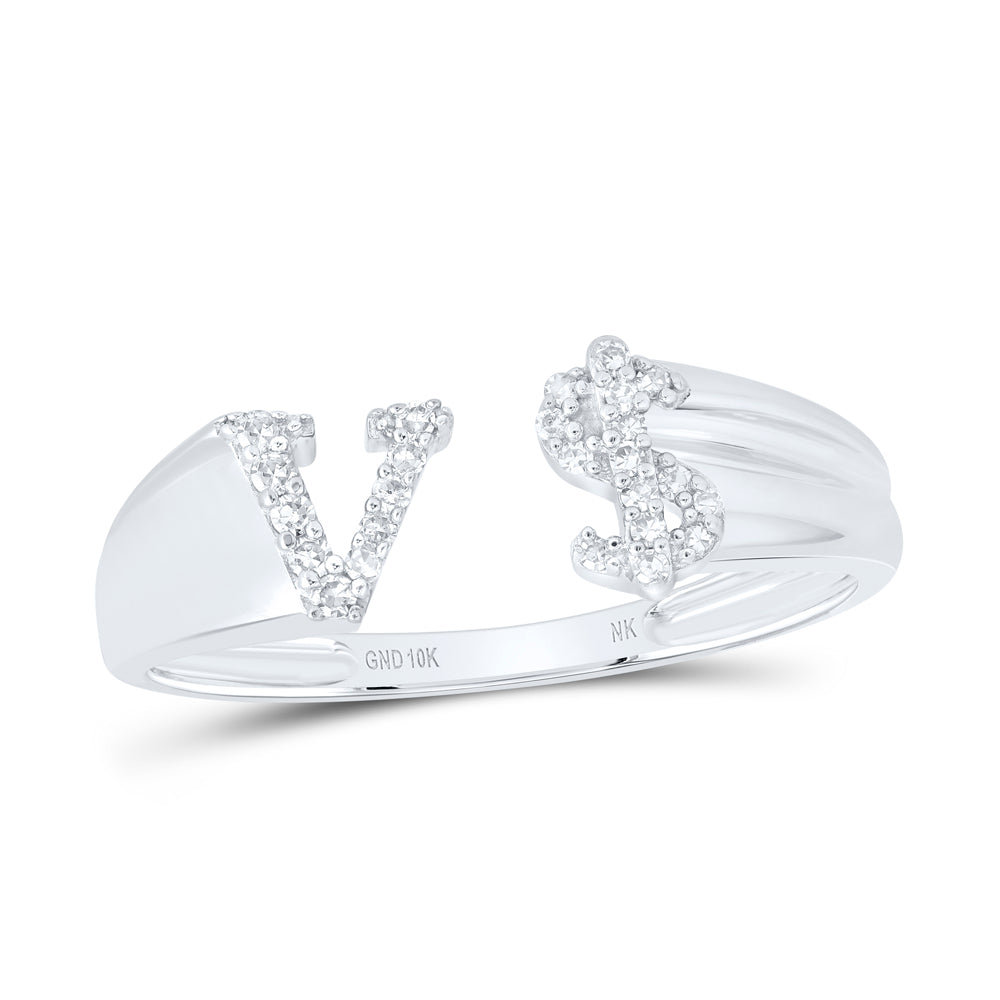 1/10Ctw-Nat Dia Nk Gift Initial "V" Ladies Dollar Ring (1.88 grams)