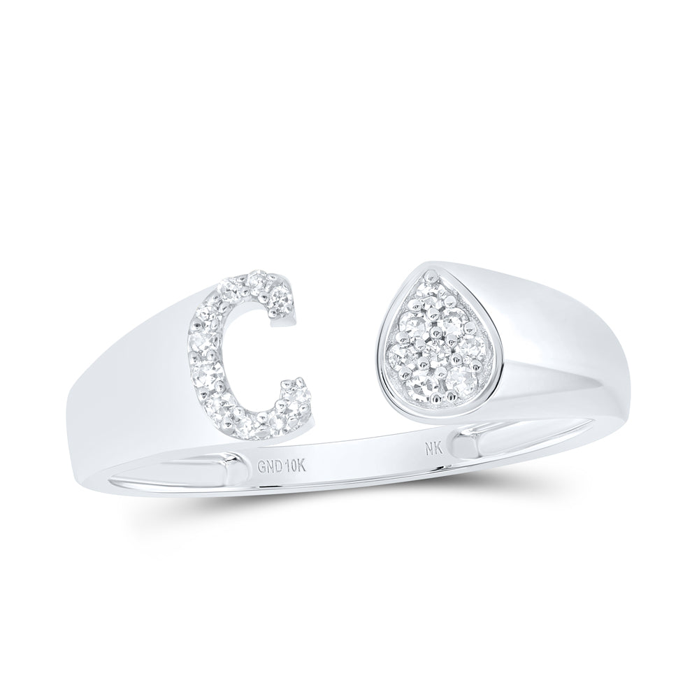 1/12Ctw-Nat Dia Nk Gift Initial "C" Pear Ladies Ring (1.7 grams)