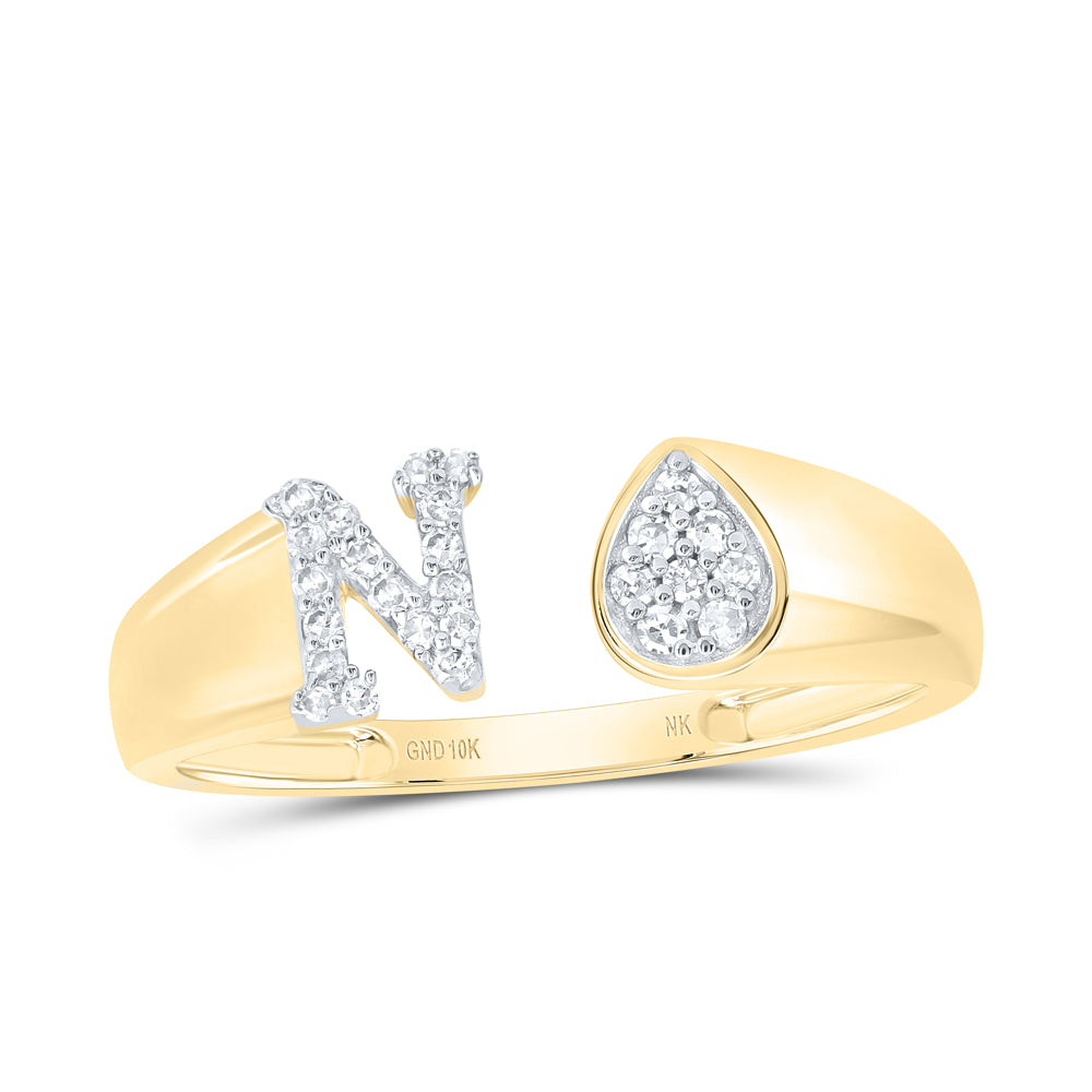 1/8Ctw-Nat Dia Nk Gift Initial "N" Pear Ladies Ring (1.48 grams)