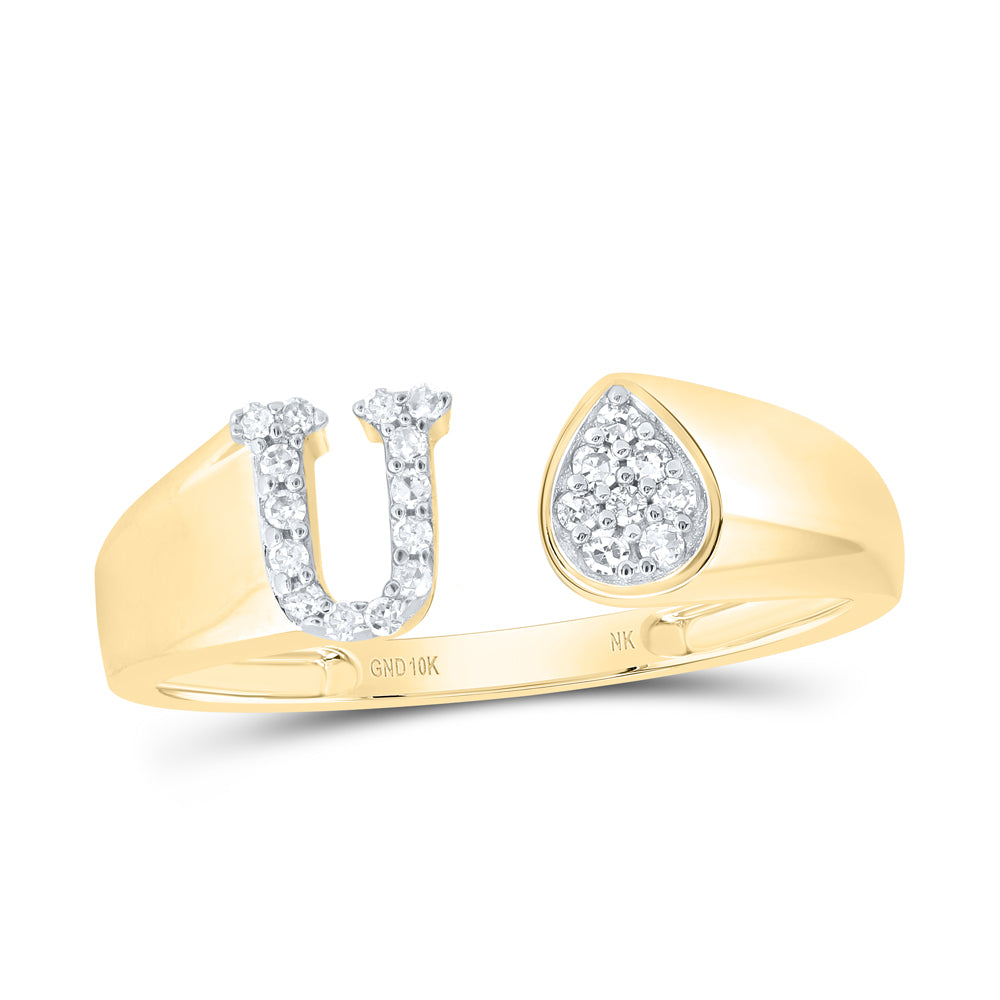 1/10Ctw-Nat Dia Nk Gift Initial "U" Pear Ladies Ring (1.69 grams)