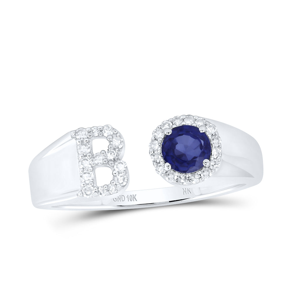 1/8Ctw-Nat Dia Nk 4 Mm Rd-Bs Synthetic Initial "B" Ladies Ring (1.63 grams)