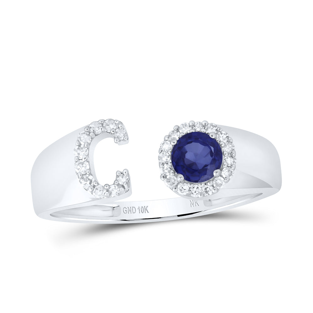 1/8Ctw-Nat Dia Nk 4 Mm Rd-Bs Synthetic Initial "C" Ladies Ring (1.72 grams)