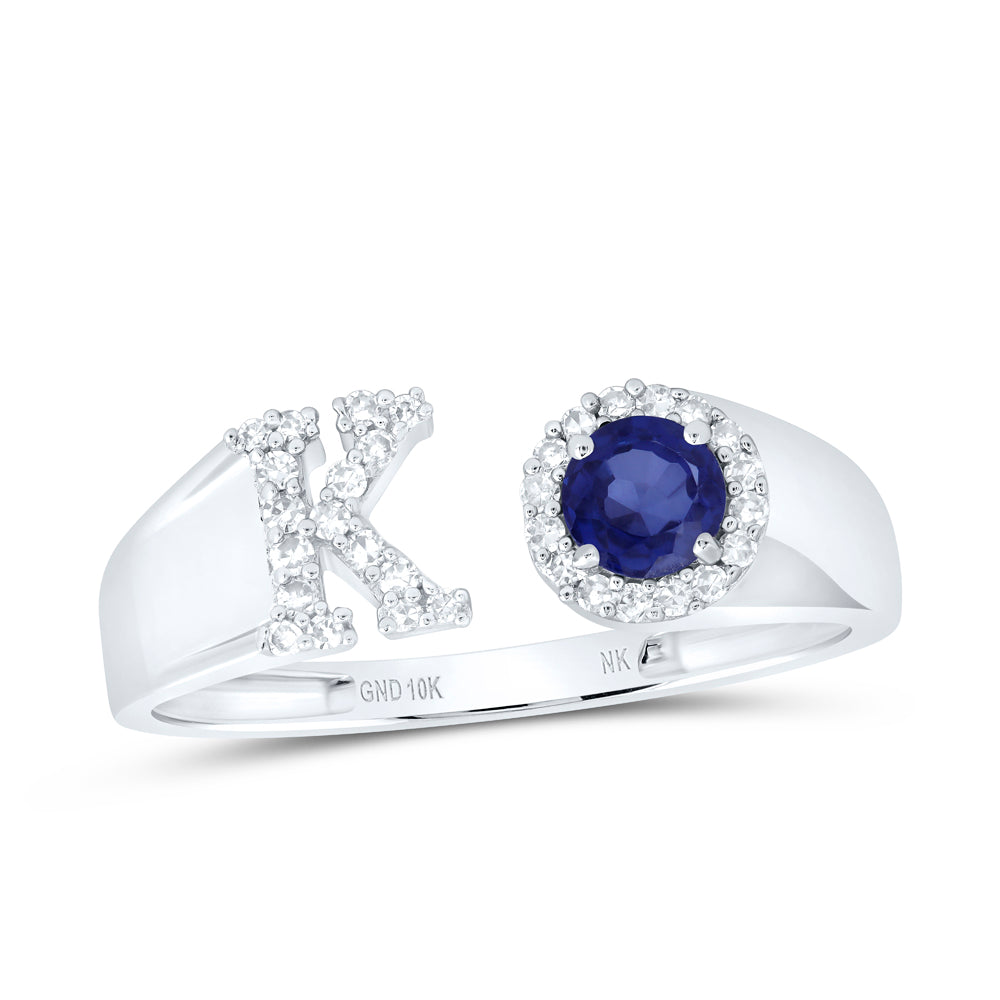 1/8Ctw-Nat Dia Nk 4 Mm Rd-Bs Synthetic Initial "K" Ladies Ring (1.66 grams)
