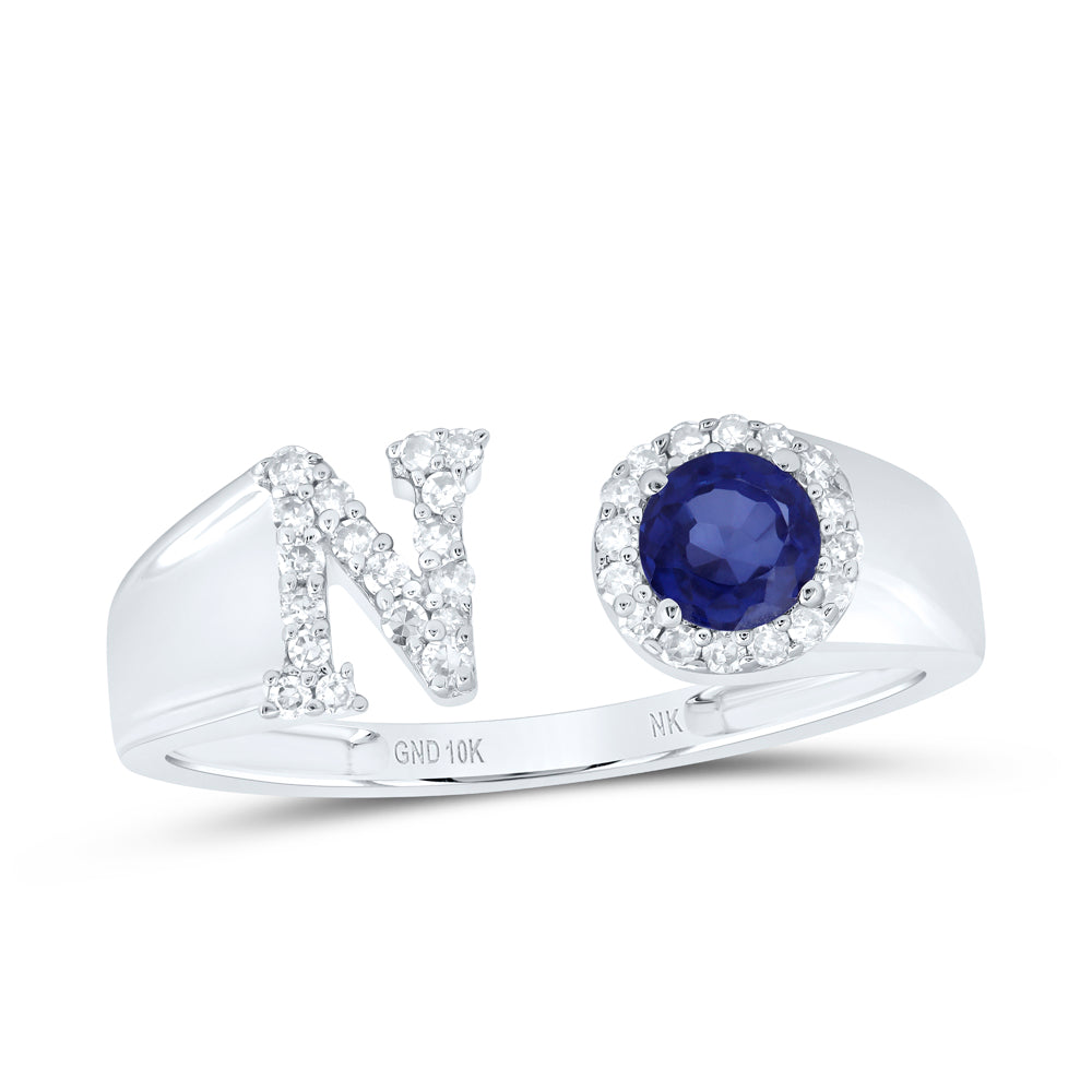 1/6Ctw-Nat Dia Nk 4 Mm Rd-Bs Synthetic Initial "N" Ladies Ring (1.68 grams)