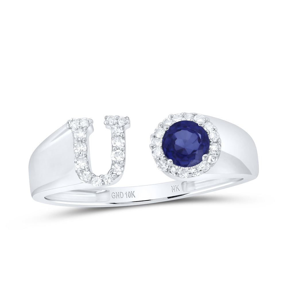 1/8Ctw-Nat Dia Nk 4 Mm Rd-Bs Synthetic Initial "U" Ladies Ring (1.72 grams)