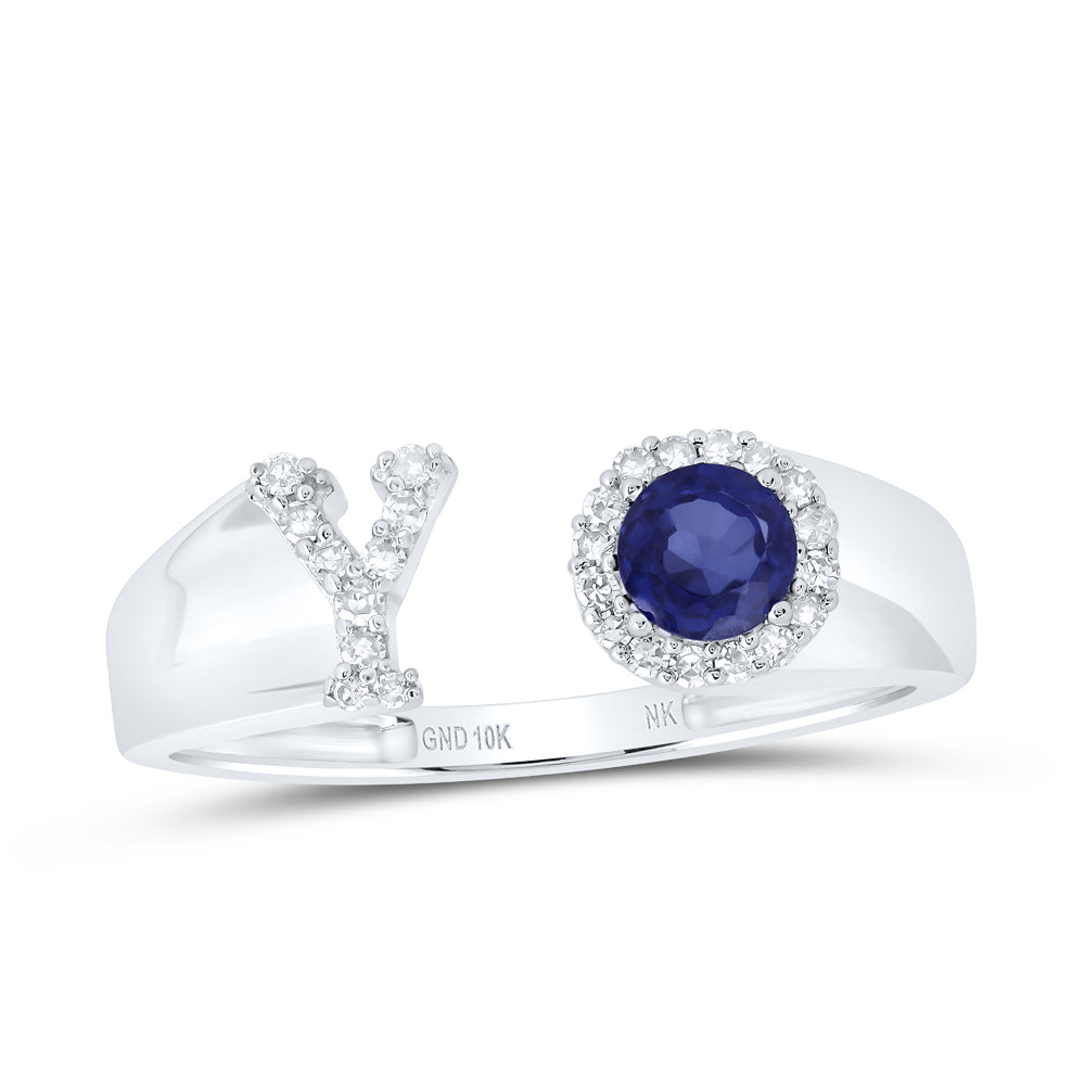 1/10Ctw-Nat Dia Nk 4 Mm Rd-Bs Synthetic Initial "Y" Ladies Ring (1.65 grams)