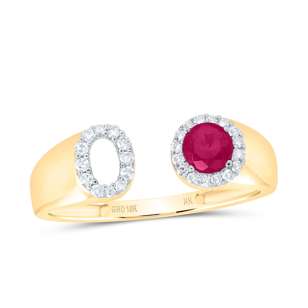 1/8Ctw-Nat Dia Nk 4 Mm Rd-Ru Synthetic Initial "O" Ladies Ring (1.46 grams)