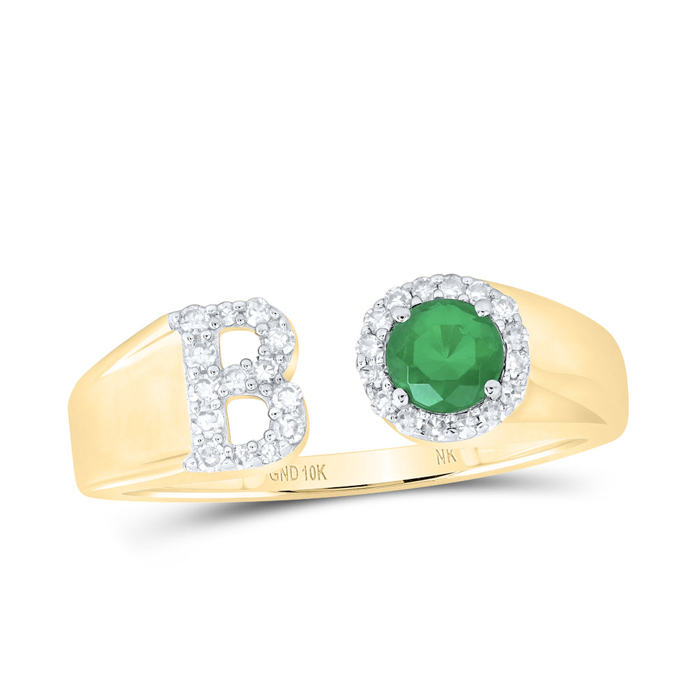 1/8Ctw-Nat Dia Nk 4 Mm Rd-Em Synthetic Initial "B" Ladies Ring (1.61 grams)