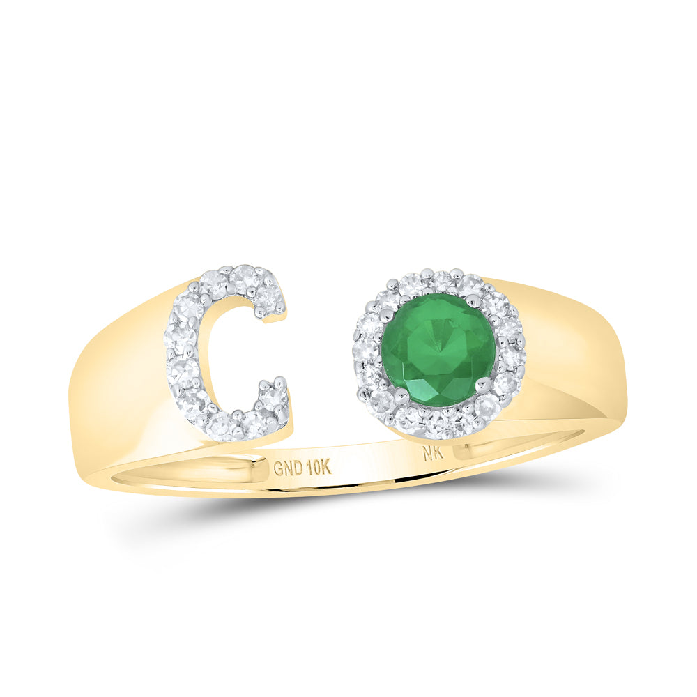 1/8Ctw-Nat Dia Nk 4 Mm Rd-Em Synthetic Initial "C" Ladies Ring (1.61 grams)