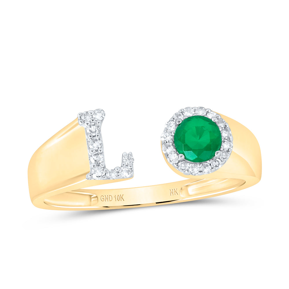 1/10Ctw-Nat Dia Nk 4 Mm Rd-Em Synthetic Initial "L" Ladies Ring (1.47 grams)