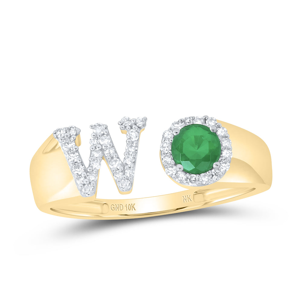 1/6Ctw-Nat Dia Nk 4 Mm Rd-Em Synthetic Initial "W" Ladies Ring (1.85 grams)