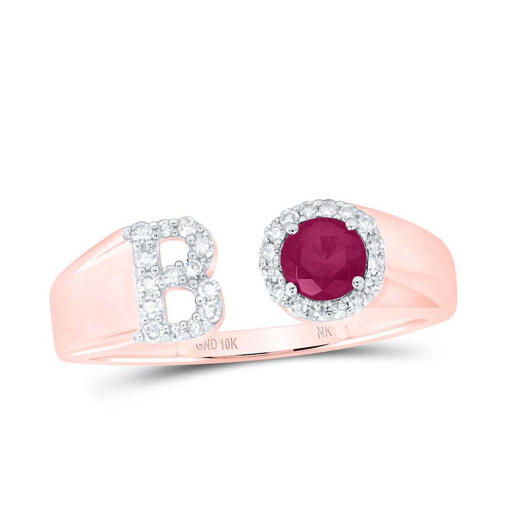 1/8Ctw-Nat Dia Nk 4 Mm Rd-Ru Synthetic Initial "B" Ladies Ring (1.59 grams)