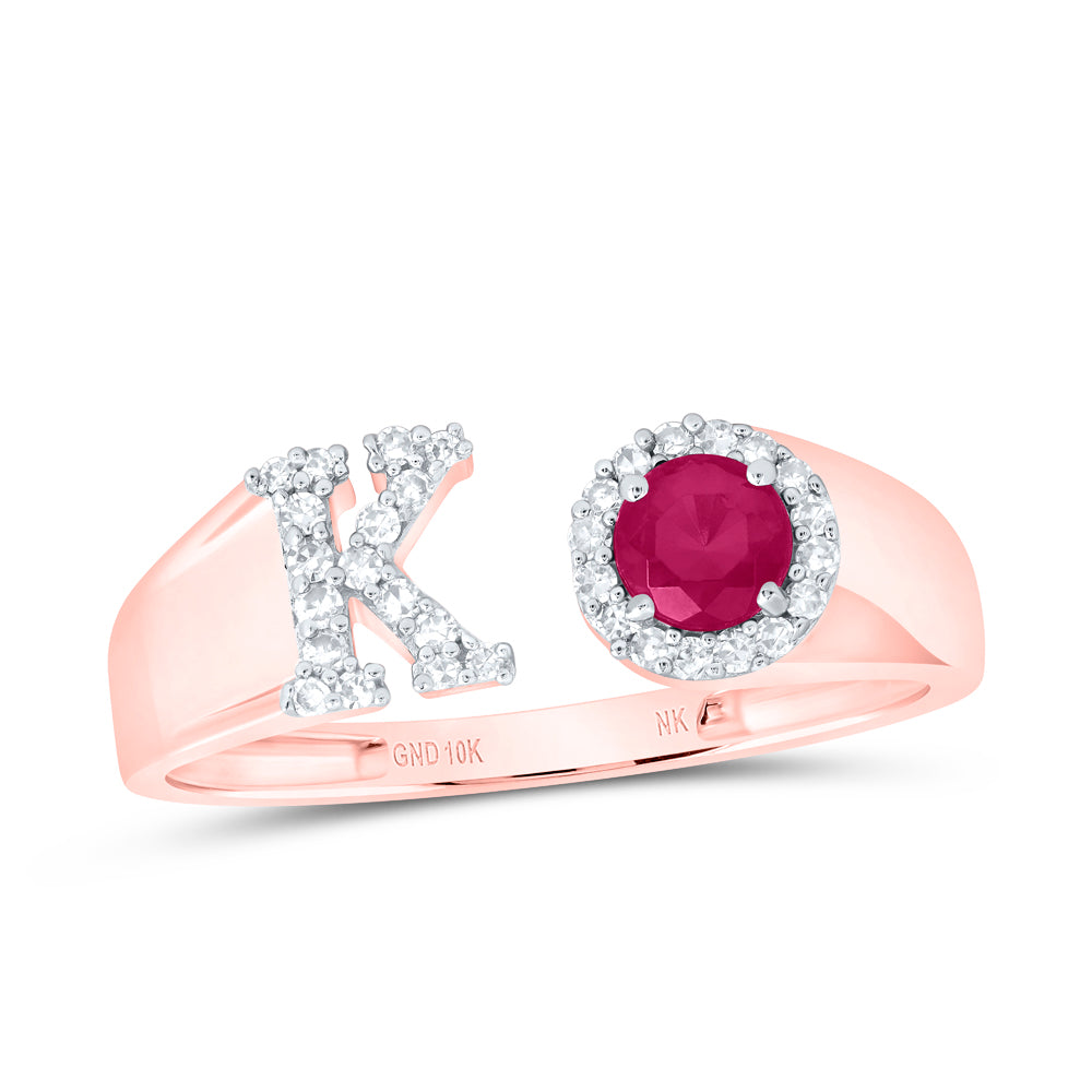1/8Ctw-Nat Dia Nk 4 Mm Rd-Ru Synthetic Initial "K" Ladies Ring (1.53 grams)