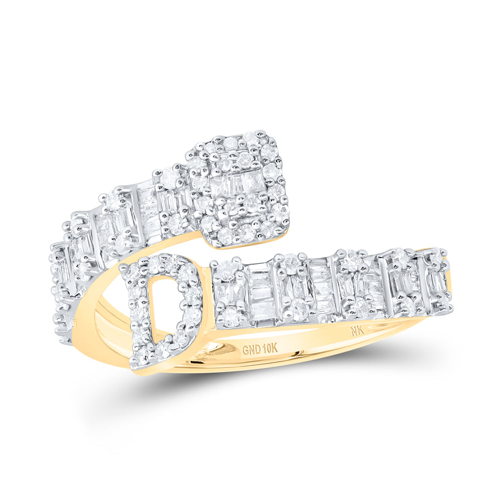 1/2 Ctw-Nat Dia Nk Fashion Initial "D" Ladies Cuff Ring (2.11 grams)