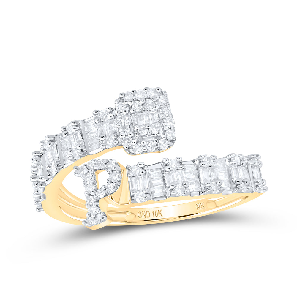 1/2 Ctw-Nat Dia Nk Fashion Initial "P" Ladies Cuff Ring (2.03 grams)