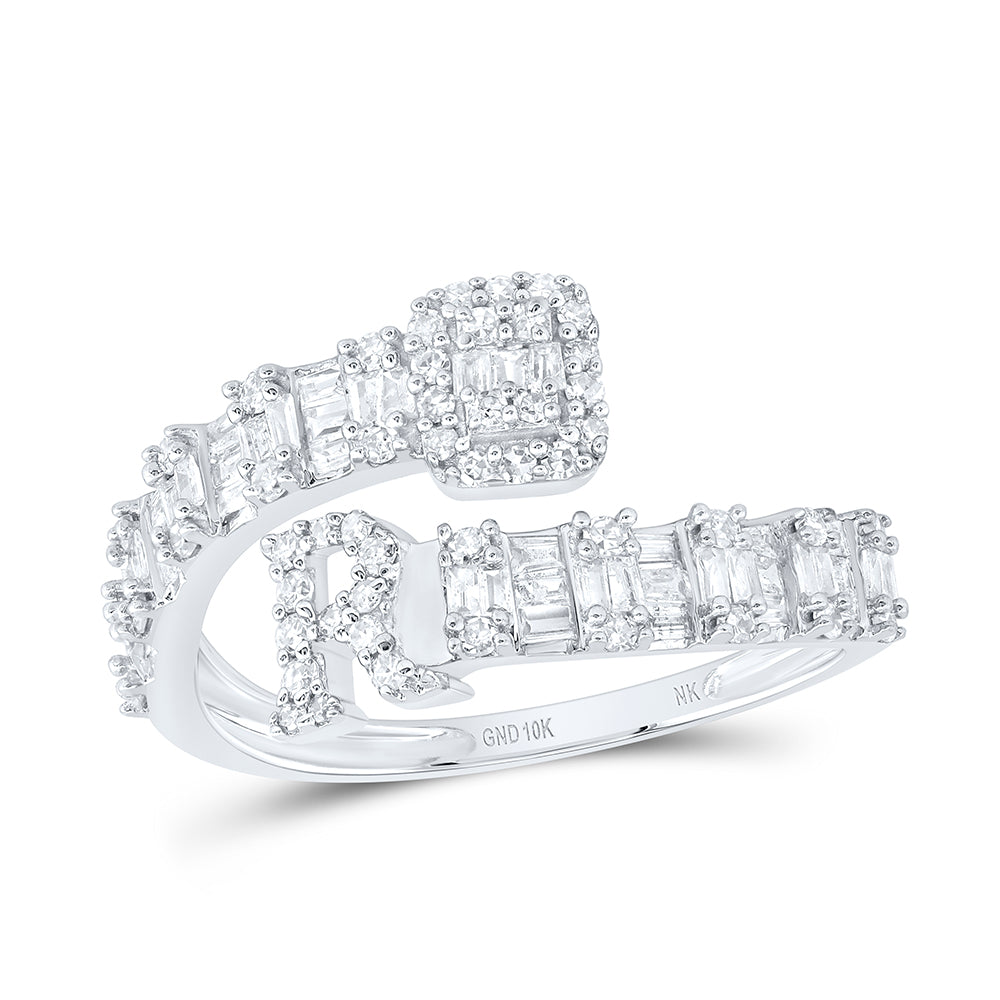 1/2Ctw-Nat Dia Nk Fashion Initial "R" Ladies Cuff Ring (2.15 grams)