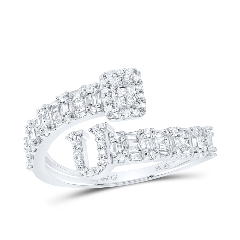 1/2Ctw-Nat Dia Nk Fashion Initial "U" Ladies Cuff Ring (2.17 grams)