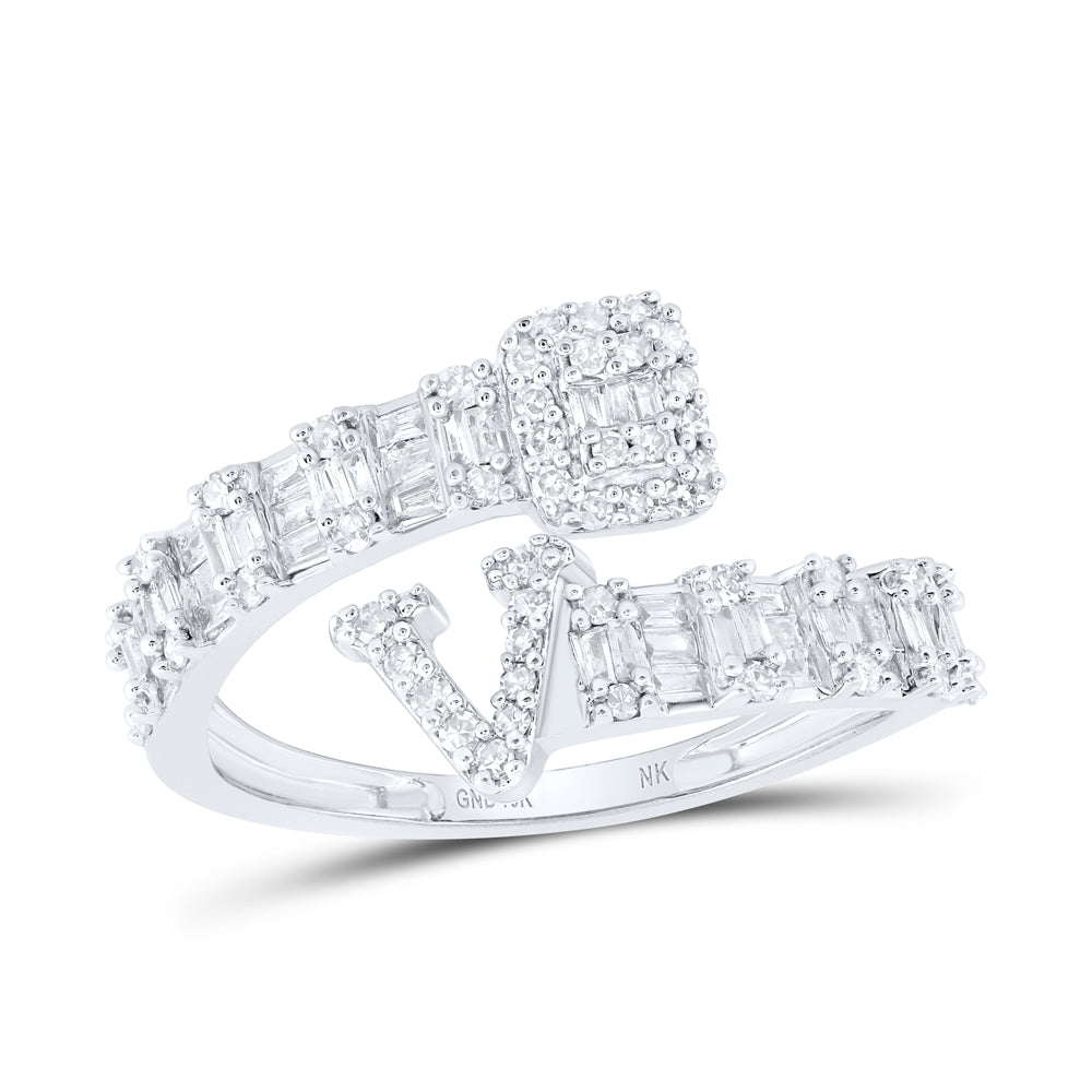 1/2Ctw-Nat Dia Nk Fashion Initial "V" Ladies Cuff Ring (2.15 grams)