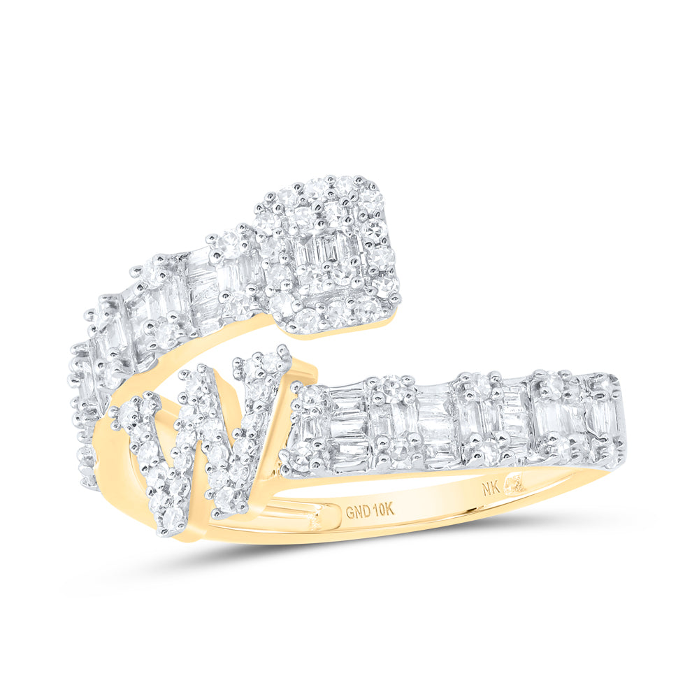 5/8Ctw-Nat Dia Nk Fashion Initial "W" Ladies Cuff Ring (2.06 grams)