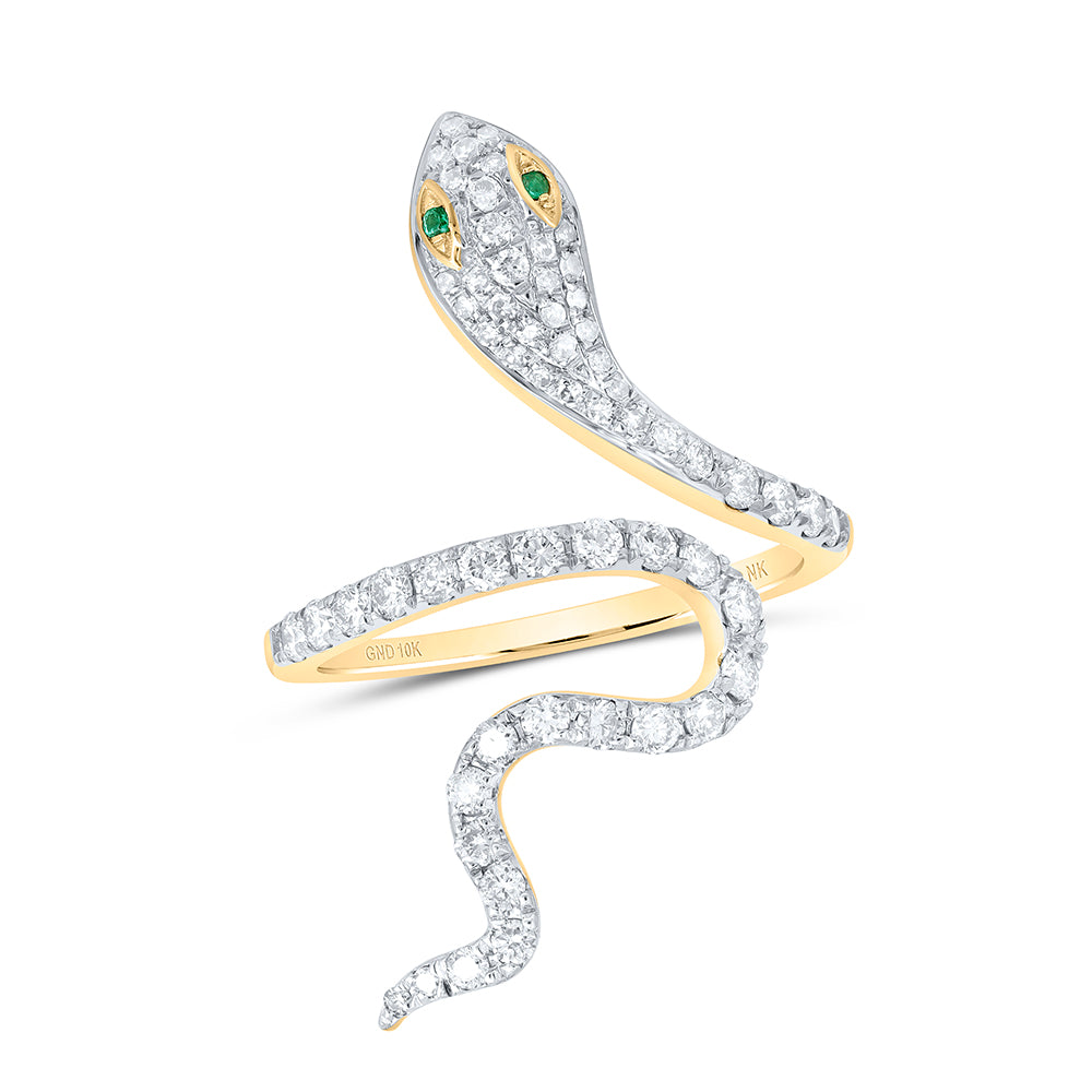 3/4Ctw-Nat Diamond 0.01Ctw Rd-Em Nat Gem Snake Ring (3.04 grams)