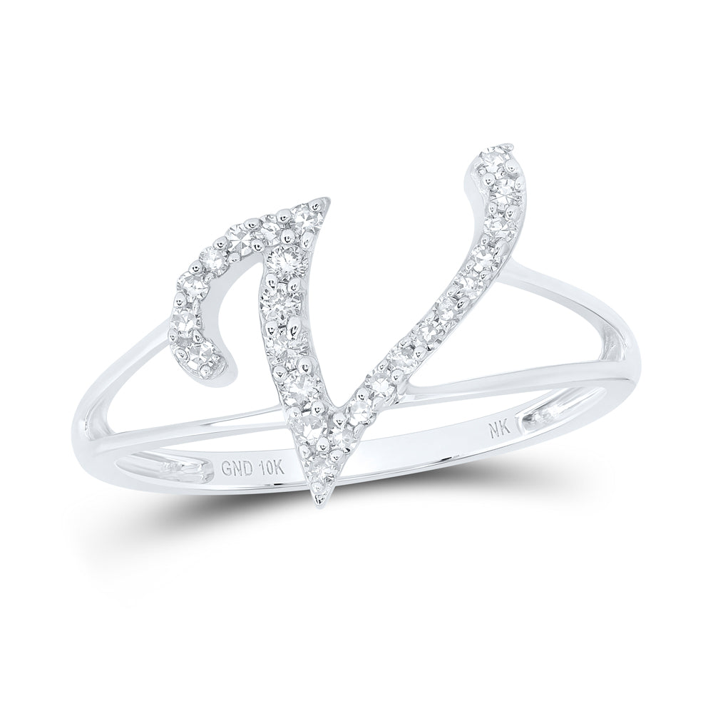 1/6Ctw-Nat Dia Nk Gift Initial "V" Ladies Ring (1.46 grams)