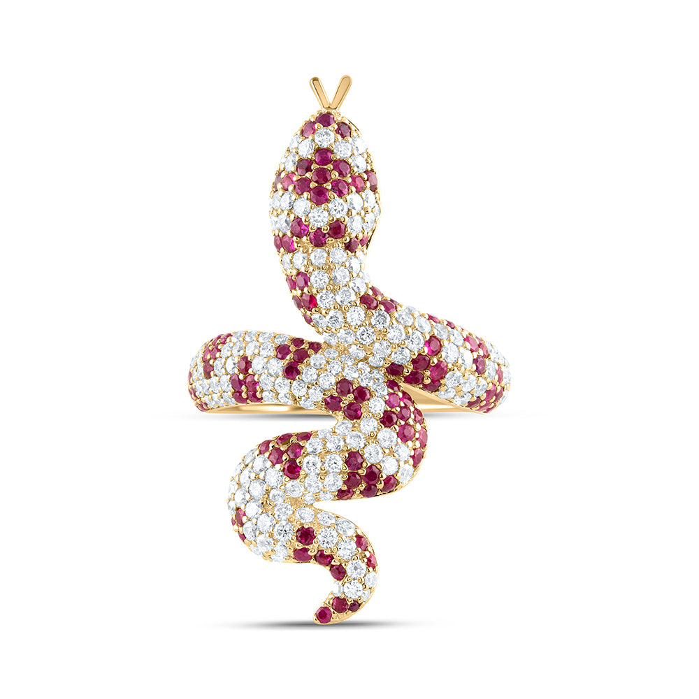 1 1/3Ctw-Nat Dia Ana M 1Ctw Rd-Ruby Nat Gem Snake Ring (9.05 grams)