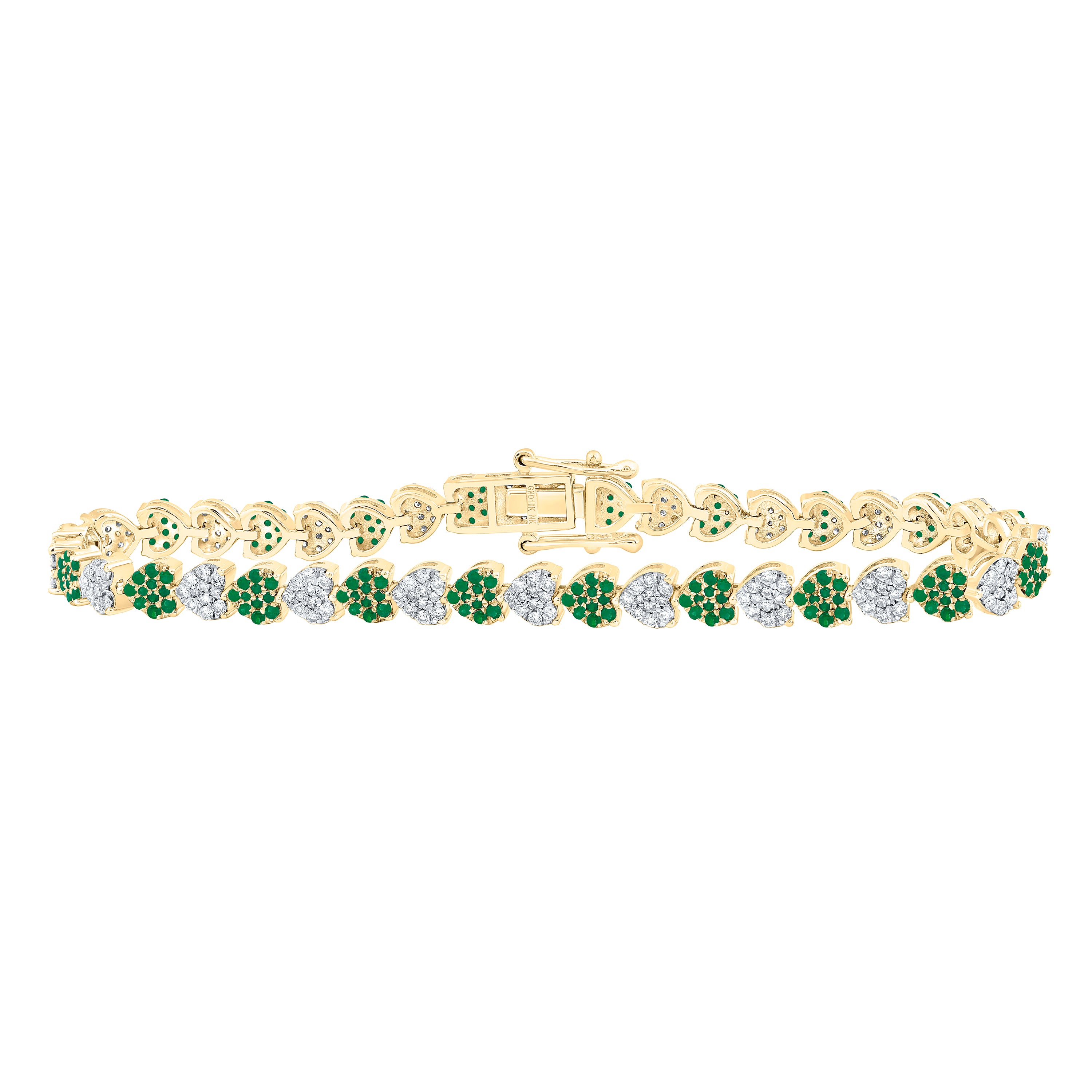 10Kt Gold 1 1/4Ctw-Dia Nk 1Ct Rd-Em Nat Gem Heart Bracelet(7 Inch)