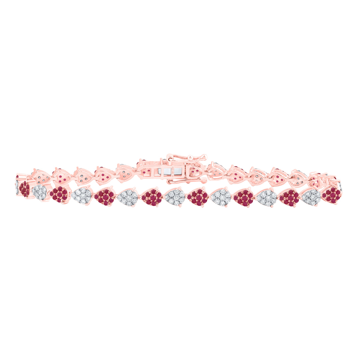1Ctw-Nat Diamond 1 1/5Ctw Rd-Ruby Nat Gem Pear Bracelate(7 Inch) (6.976 grams)